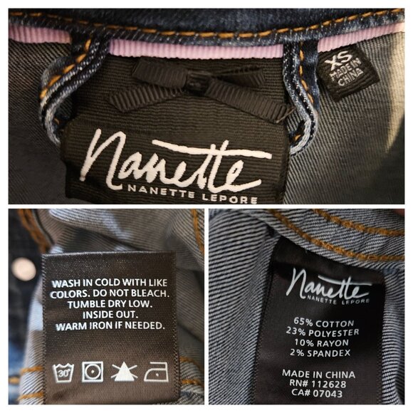 Nanette Lepore Womens XS Denim Button Jacket Black Sequin Floral Streetwear - Picture 11 of 11